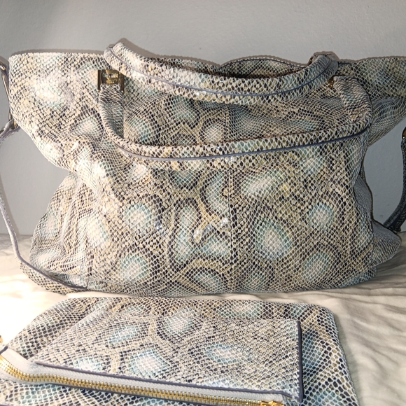 G.i.l.i. Roma 4 Blue Python Bag W Matching Wallet And Zipper Pouch- Like New - Picture 7 of 9